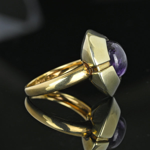 Heavy 14K Gold Amethyst Cabochon Target Style Ring - Boylerpf