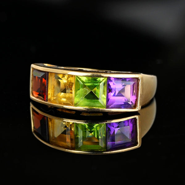 Vintage 14K Gold Gemstone Ring Band, Citrine Peridot Amethyst Garnet - Boylerpf