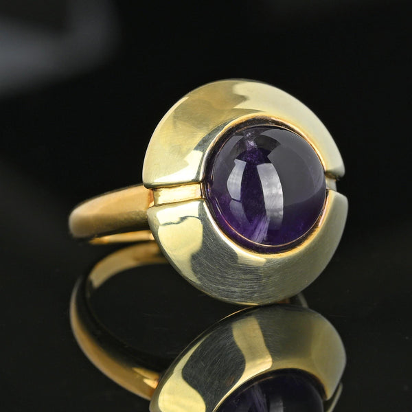 Heavy 14K Gold Amethyst Cabochon Target Style Ring - Boylerpf