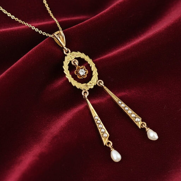 Antique Edwardian Pearl and Diamond Lavalier Pendant - Boylerpf