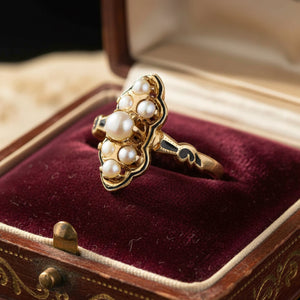 Vintage Pearl Enamel Cocktail Ring 14K Gold Statement - Boylerpf