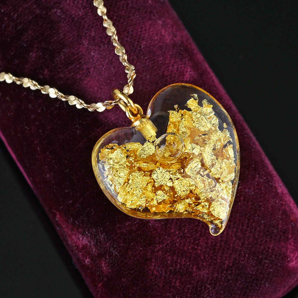 Floating Gold Flakes Witches Heart Pendant in 14K Gold - Boylerpf