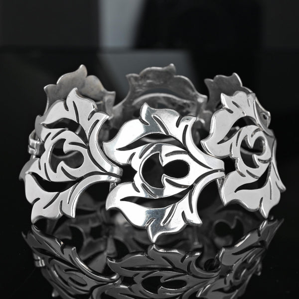 Vintage La Cucaracha Taxco Sterling Silver Floral Bracelet