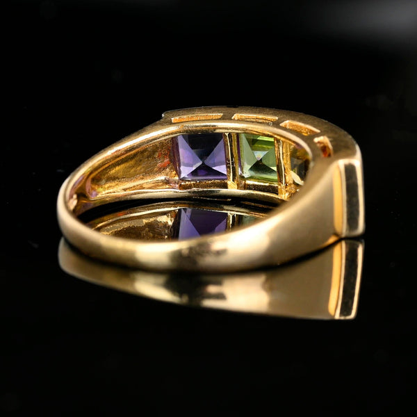 Vintage 14K Gold Gemstone Ring Band, Citrine Peridot Amethyst Garnet - Boylerpf