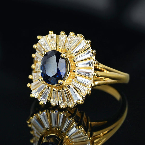 14K Gold Sapphire 1.5 CTW Baguette Diamond Ballerina Ring