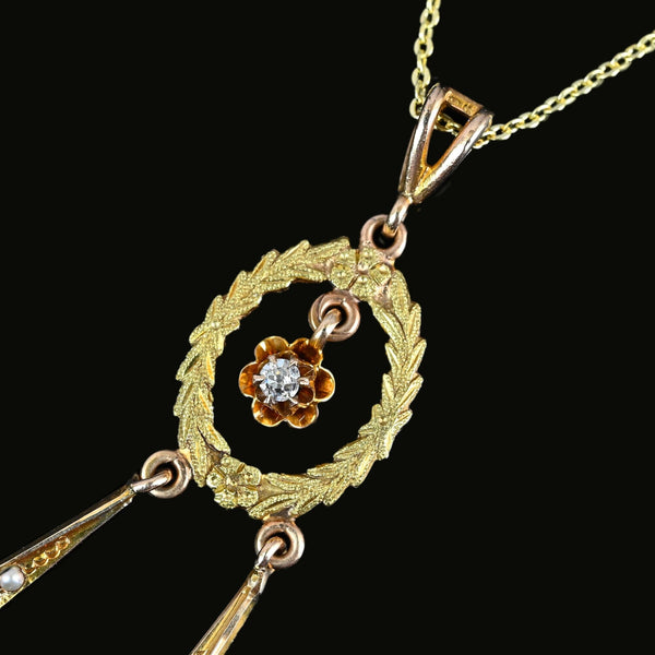 Antique Edwardian Pearl and Diamond Lavalier Pendant - Boylerpf