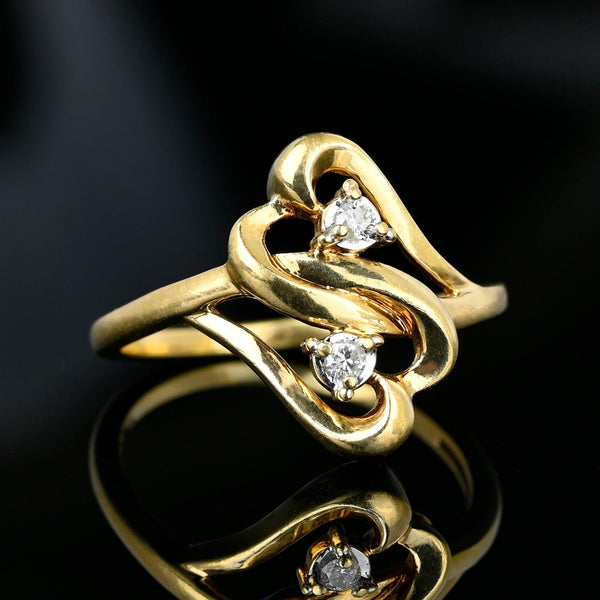 Vintage Stylized Double Heart Diamond Ring in Gold - Boylerpf