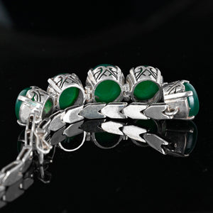 Vintage Silver Filigree Chrysoprase Cabochon Bracelet - Boylerpf