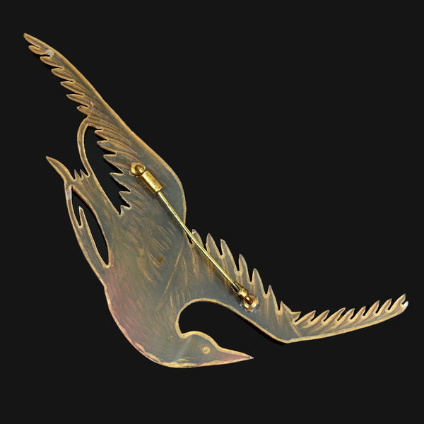 Broche Ancienne En Acier Art Nouveau / Art Déco - Motif Oiseau, Sans Marque