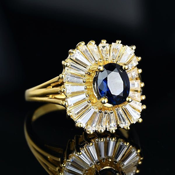 14K Gold Sapphire 1.5 CTW Baguette Diamond Ballerina Ring