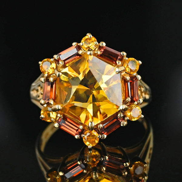Vintage Gold Hexagon Citrine Garnet Statement Ring - Boylerpf