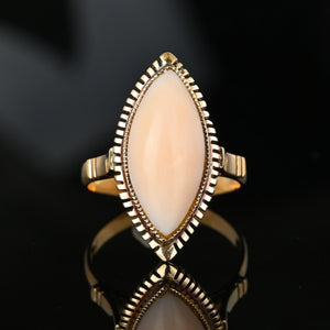 Vintage Salmon Coral Navette Ring in 18K Gold - Boylerpf