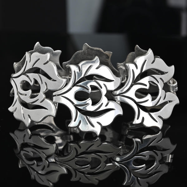 Vintage La Cucaracha Taxco Sterling Silver Floral Bracelet
