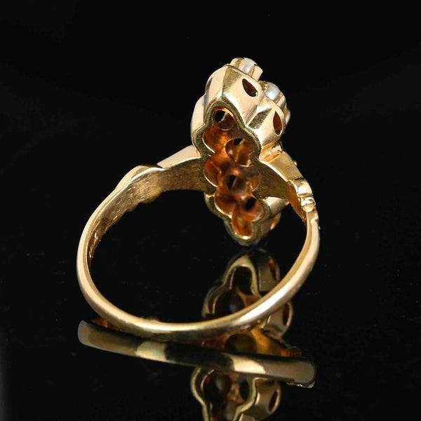 Vintagae Marquis Shape 14K Gold Black Enamel Pearl Ring - Boylerpf