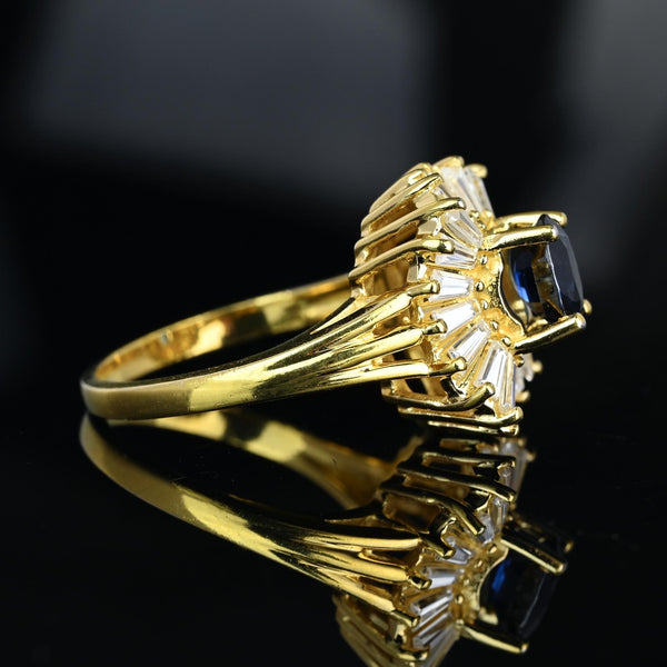 14K Gold Sapphire 1.5 CTW Baguette Diamond Ballerina Ring