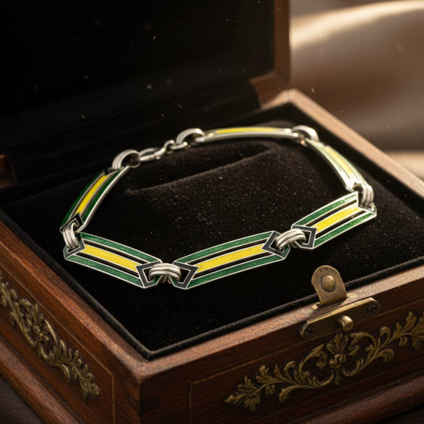 Art Deco Enamel Bracelet, Sterling Silver 1920s Green - Boylerpf