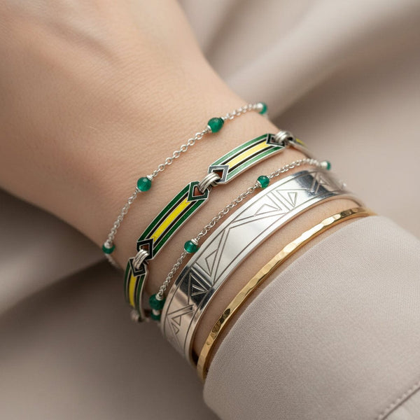 Art Deco Enamel Bracelet, Sterling Silver 1920s Green - Boylerpf