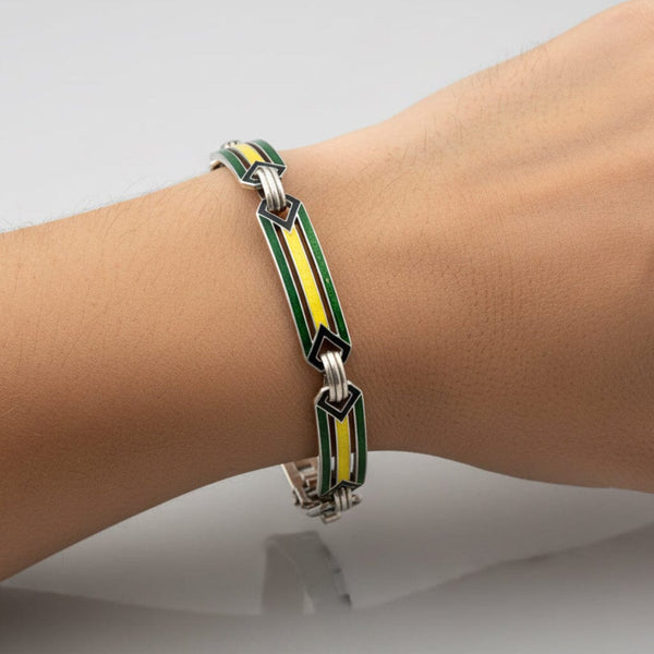 Art Deco Enamel Bracelet, Sterling Silver 1920s Green - Boylerpf