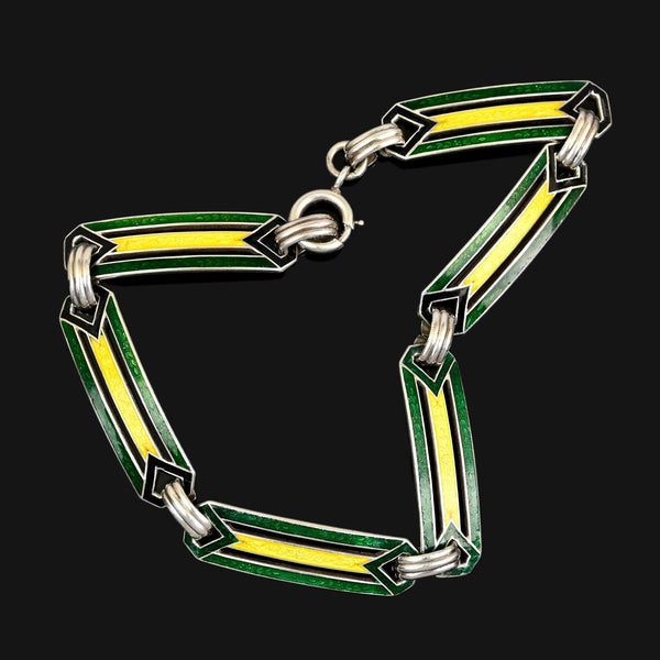 Art Deco Enamel Bracelet, Sterling Silver 1920s Green - Boylerpf