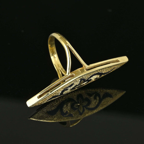 Antique 14K Gold Enamel Taille D'Epargne Navette Ring - Boylerpf