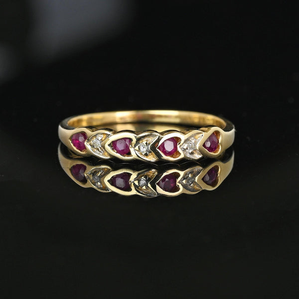 Vintage Ruby Diamond Heart Ring Band in 10K Gold - Boylerpf