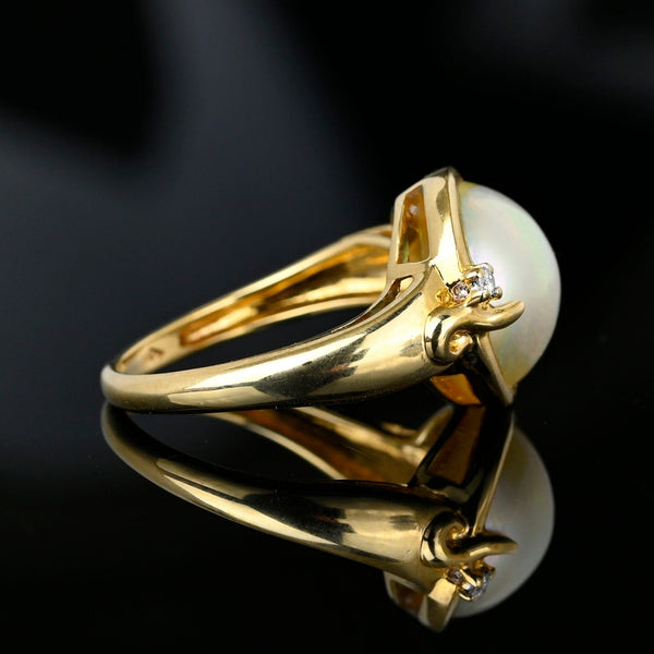 Fine 14K Gold Diamond Accent Large Mabe Pearl Ring - Boylerpf