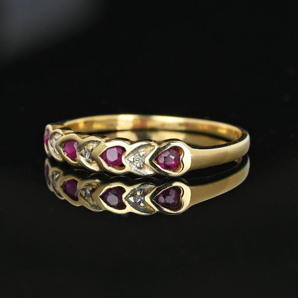 Vintage Ruby Diamond Heart Ring Band in 10K Gold - Boylerpf