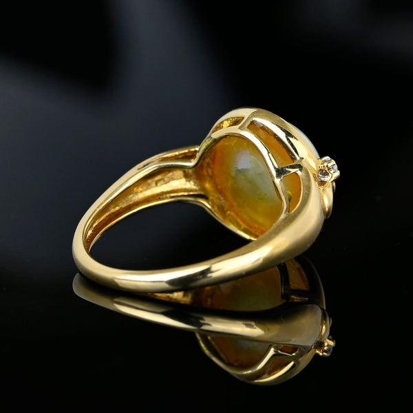 Fine 14K Gold Diamond Accent Large Mabe Pearl Ring - Boylerpf