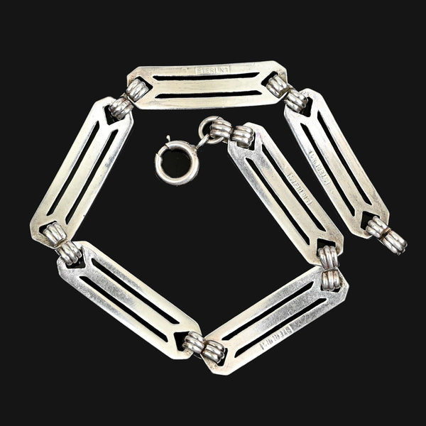 Art Deco Enamel Bracelet, Sterling Silver 1920s Green - Boylerpf