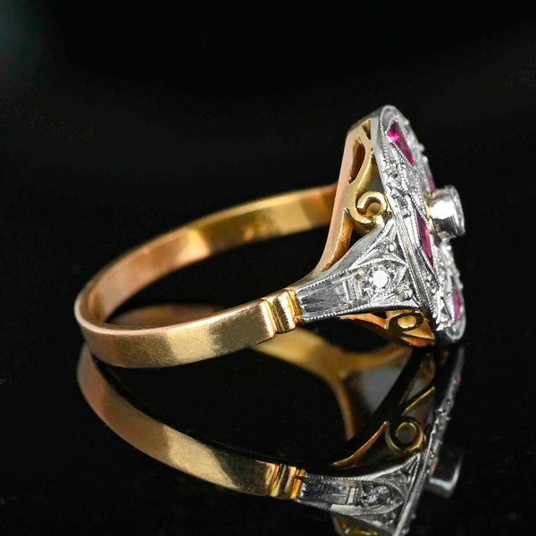 Art Deco Platinum & 18K Gold Ruby Diamond Ring - Boylerpf
