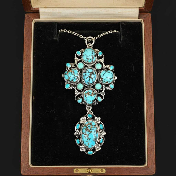 Arts & Crafts Austro Hungarian Turquoise Pendant, Sterling Silver - Boylerpf
