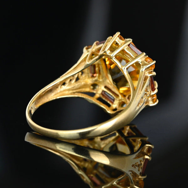 Vintage Gold Hexagon Citrine Garnet Statement Ring - Boylerpf