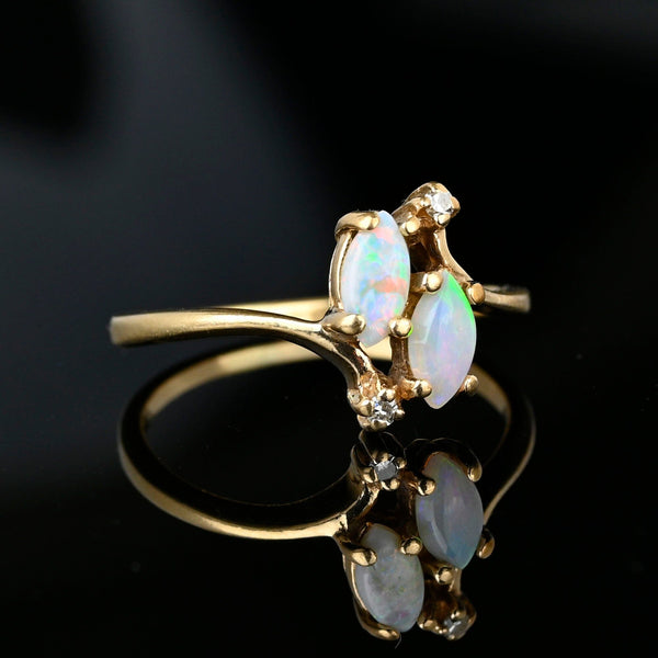 Vintage Gold Bypass Diamond Marquise Opal Ring - Boylerpf