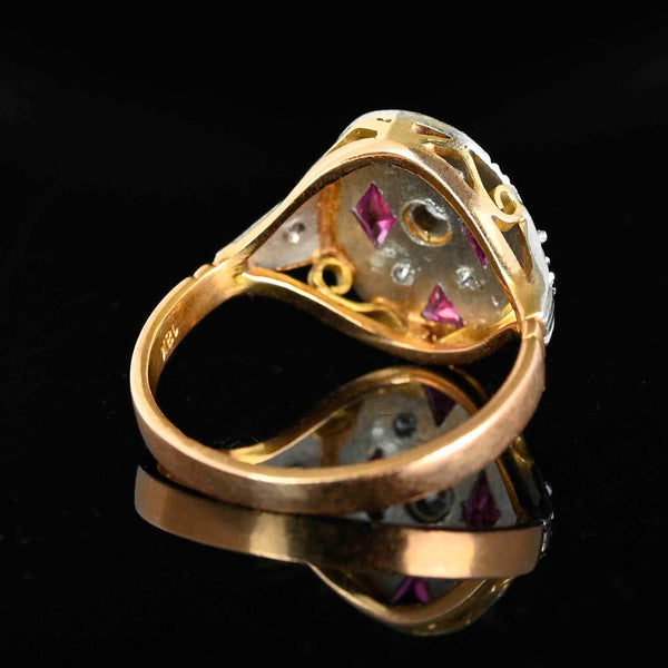 Art Deco Platinum & 18K Gold Ruby Diamond Ring - Boylerpf