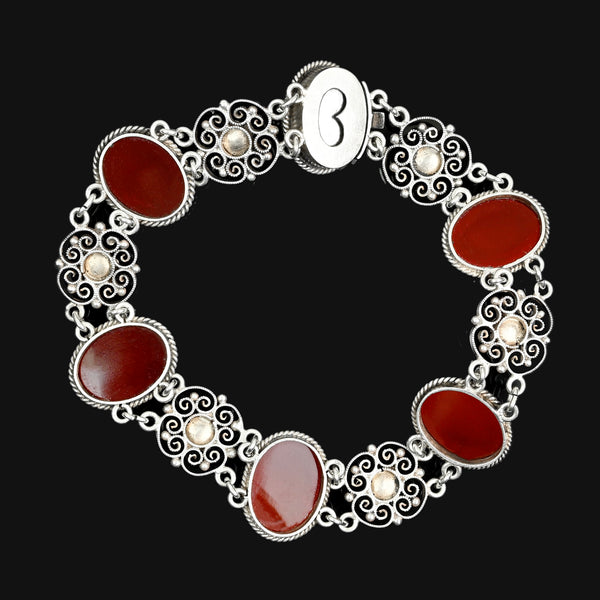 Antique Carnelian Sterling Silver Filigree Bracelet, 1900s