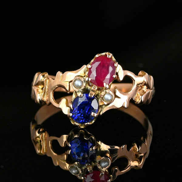 Edwardian Gold Sapphire Ruby Toi Et Moi Ring - Boylerpf