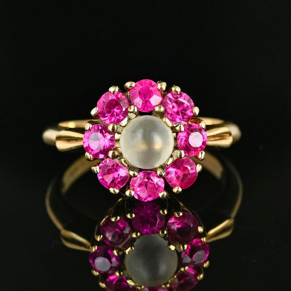 Vintage Gold Moonstone Ruby Halo Ring