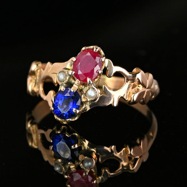 Edwardian Gold Sapphire Ruby Toi Et Moi Ring - Boylerpf