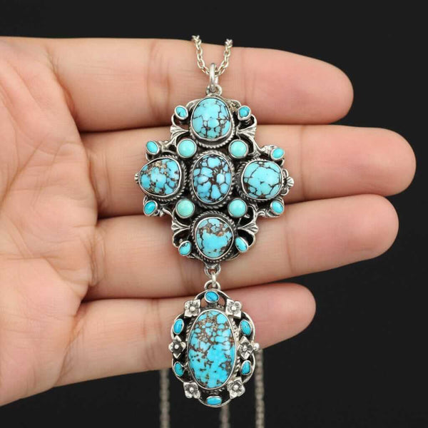 Arts & Crafts Austro Hungarian Turquoise Pendant, Sterling Silver - Boylerpf