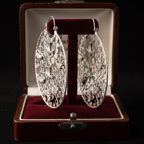 Vintage Mexican Sterling Silver Filigree Dove Earrings, 3 1/4 inches