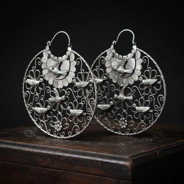 Vintage Mexican Sterling Silver Filigree Dove Earrings, 3 1/4 inches