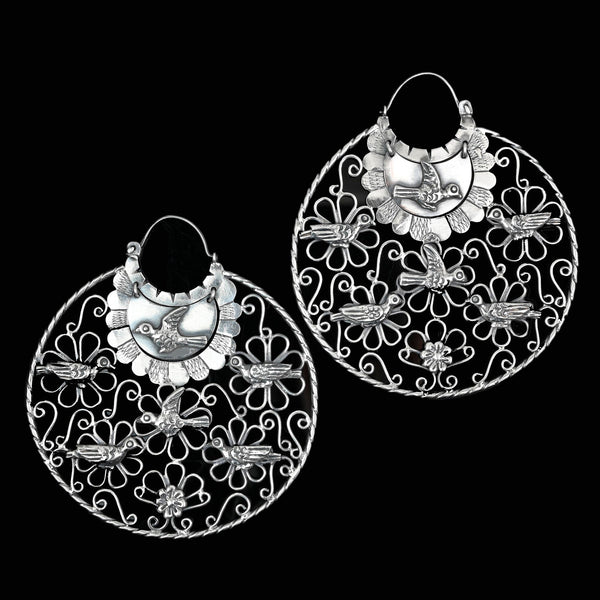 Vintage Mexican Sterling Silver Filigree Dove Earrings, 3 1/4 inches