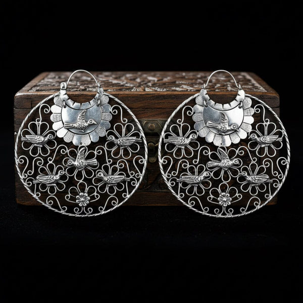 Vintage Mexican Sterling Silver Filigree Dove Earrings, 3 1/4 inches