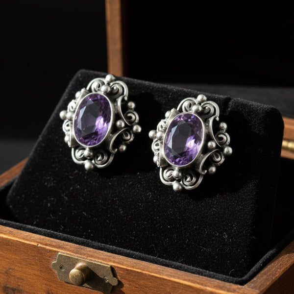 Vintage Peruzzi Art Deco Amethyst Earrings