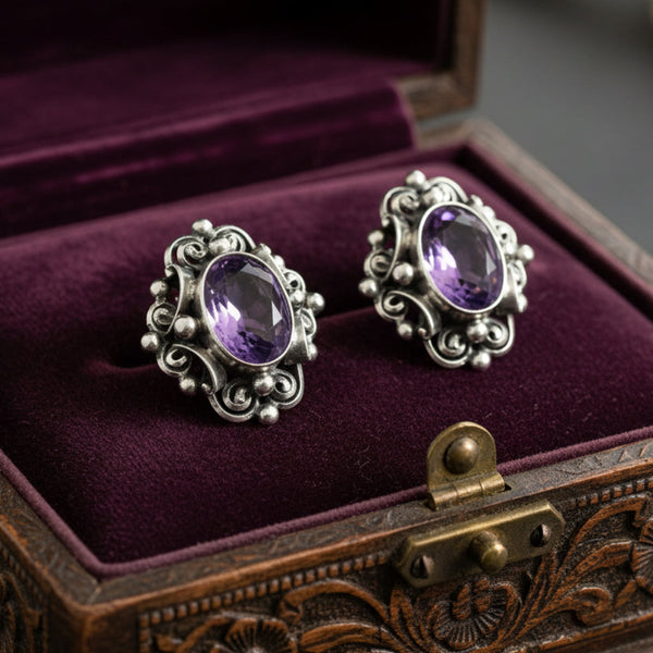 Vintage Peruzzi Art Deco Amethyst Earrings
