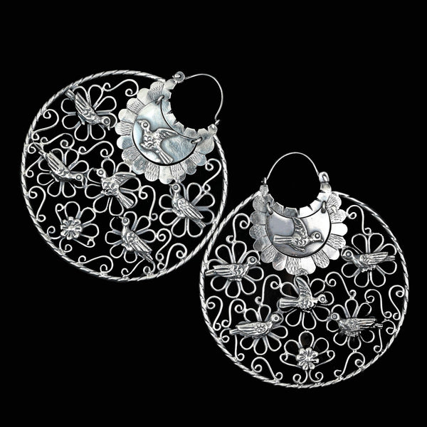 Vintage Mexican Sterling Silver Filigree Dove Earrings, 3 1/4 inches