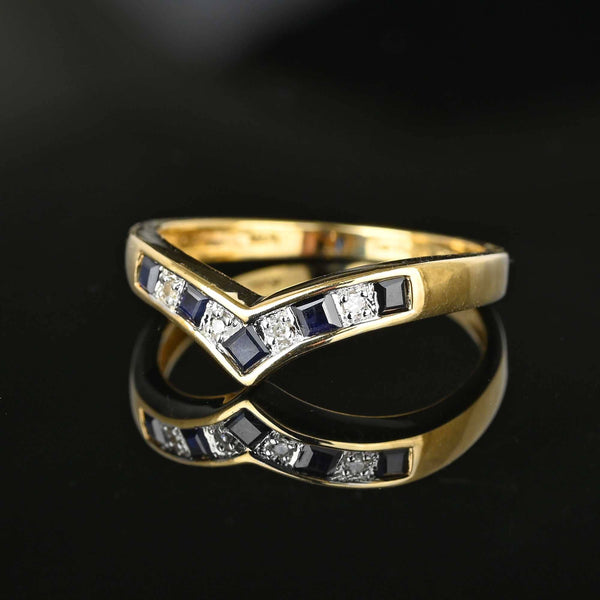 Vintage Chevron Diamond Sapphire Wishbone Ring - Boylerpf