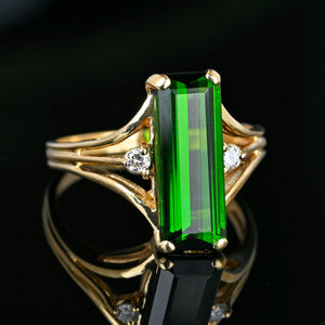 Vintage Diamond 3.75 Carat Green Tourmaline Ring in 14K Gold - Boylerpf