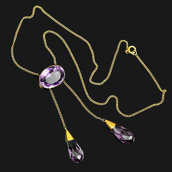 Antique Edwardian Amethyst Negligee Necklace 18K Gold - Boylerpf