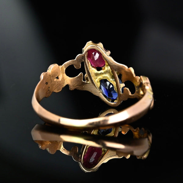 Edwardian Gold Sapphire Ruby Toi Et Moi Ring - Boylerpf